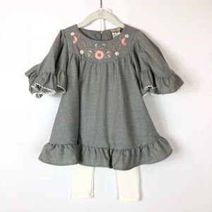 NWT Max Studio Gray Ivory Tunic Flutter Sleeve Embroidered Leggings Set 4T